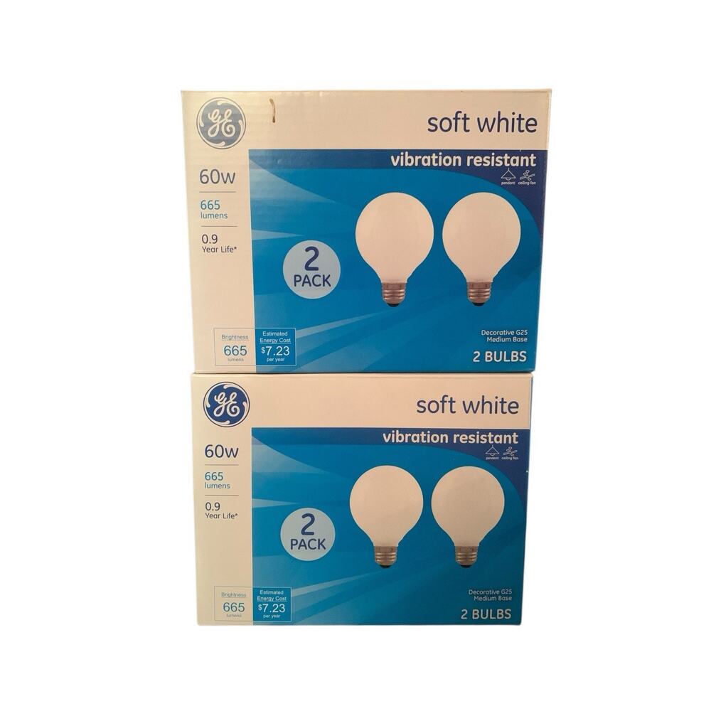 Lot Of 2 GE 60W‎ 2 Pack Light Bulbs Vibration Resistant